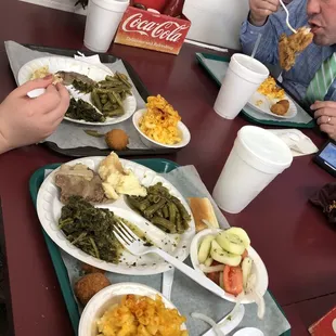 Meat and two veg and 4 veggie plate sharing!