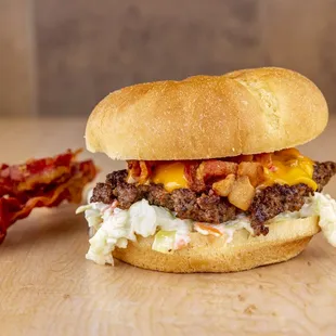 bacon and cheese on a bun