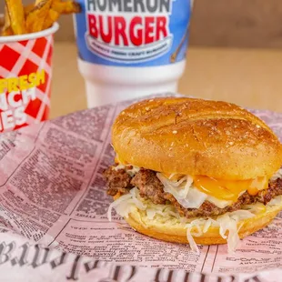 a hamburger and fries