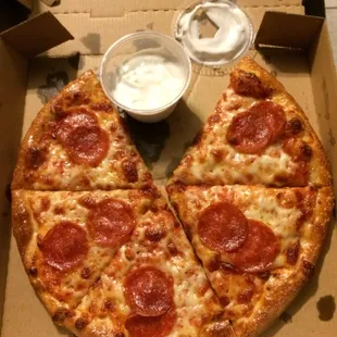 Pepperoni pizza! With ranch on the side