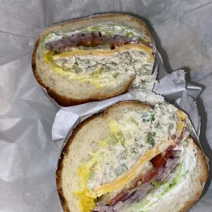 Tuna sandwich with American cheese on Dutch crunch