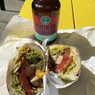 Chicken sandwich + kombucha