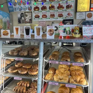 a display of various types of donuts