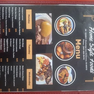 Menu consisting of rotational home-cook meals