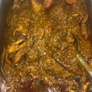 Okra Stew - Ghana Chopped Okra cooked with assorted meat, seafood or poultry Serve with rice or fufu