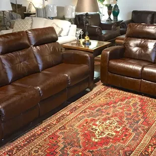 Elran Leather Double Reclining Sofa W/ Loveseat $2699.