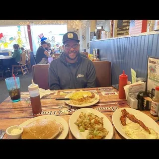 Silver Dollar Pancakes, One Egg, One Bacon or Sausage