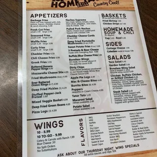 the menu of the restaurant