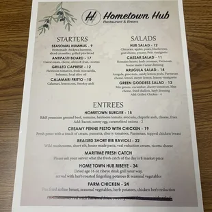 And the dinner menu!