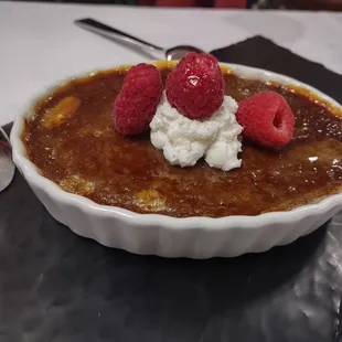 Chocolate creme brulee, not small like in other restaurants! Perfect hint if orange in the chocolate!
