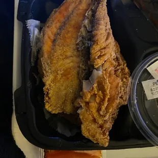 Fish is old or kept under the heat too long and they give you bread with your fish platter!