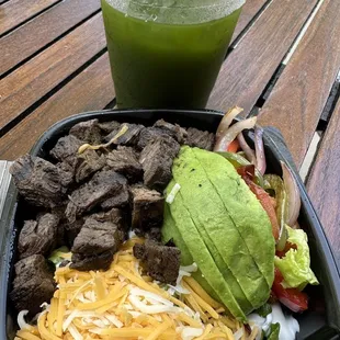 Keto Bowl with Asada and Angelas Green Potion