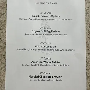 Private Event Menu for Kathy's Birthday