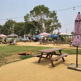 Corn hole, live music and bocce court