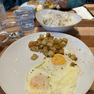 Biscuits and gravy and Jon Denver omelette.