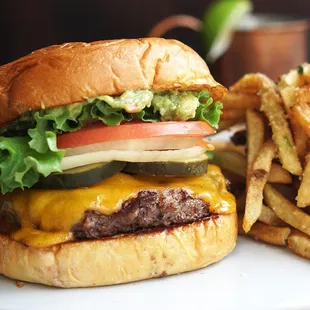 a cheeseburger and fries