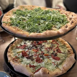 Funguy (top) and Homegrown (bottom) Pizza