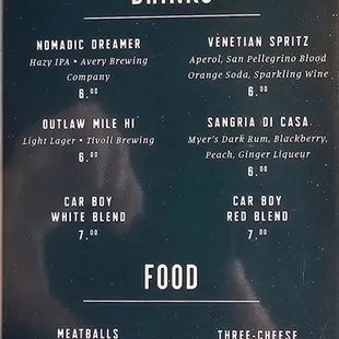 Happy hour menu