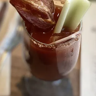  bloody drink with bacon and celery