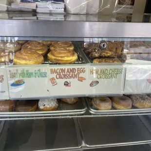 a display case of doughnuts