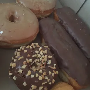 a variety of doughnuts in a box