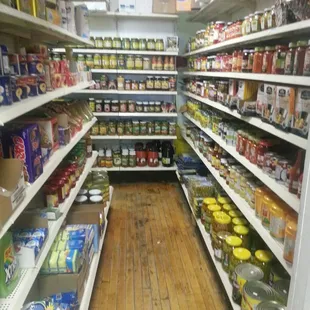 shelves of food in a store