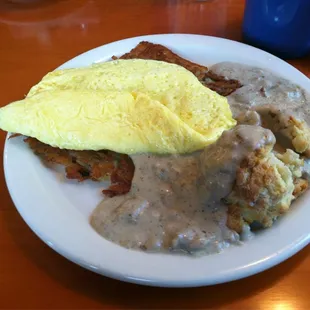 Bisquits with sausage and gravy platter.  Yummy...