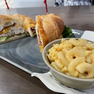 Chicken croissant sandwich with Mac n cheese combo