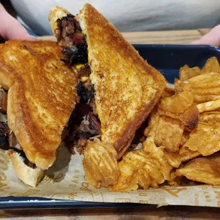 Brisket grilled cheese and chips