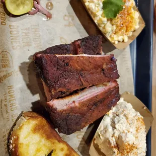 Rib plate with sweet corn salad potato salad