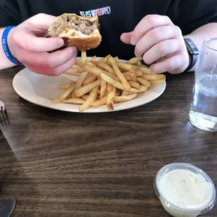 Double burger and fries