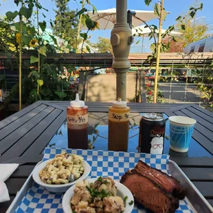 Brisket, german potato salad, macaroni