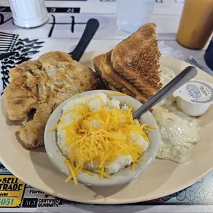 PorkChops, Eggs, Grits and Toast