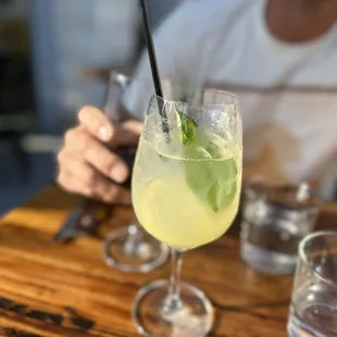 A delicious basil and zesty lemon cocktail, can't remember the name but if you're a fan of basil this is a big win! Loved it!