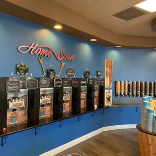 Lots of yogurt and toppings to choose from.