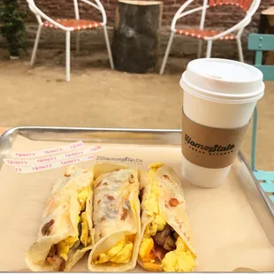 Breakfast Tacos on the patio.