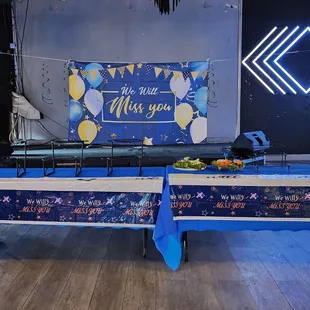 Party tables set up for the food.