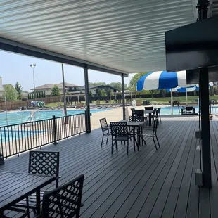 The shaded pool deck has equipped with 8 flat screen TVs so members can keep up with the Royals and Chiefs!