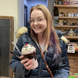Bday gal enjoying the best choc cherry shake!