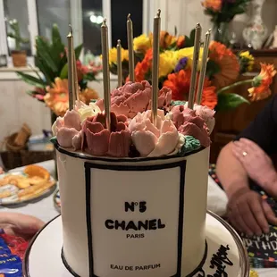 This is the most beautiful cake. Chocolate cake with vanilla merengue buttercream.