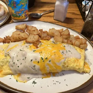 Chicken Fried Steak Omelette with Home Fries