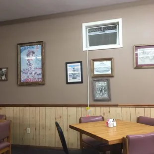 a table and chairs in a restaurant