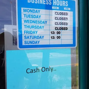 Please note the hours of operation
