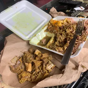 Curry Goat Platter-- no meat, all bones