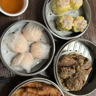 Siu mai, har gow, ngao yuk, feng zhao, and ha cheung (not pictured)