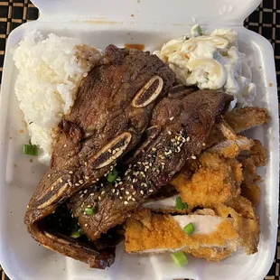 a meal in a styrofoam container