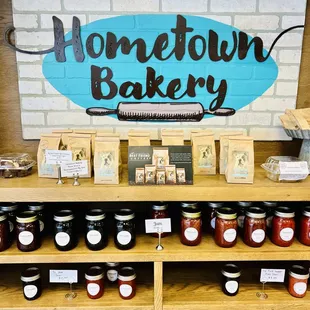 a display of jars of jams