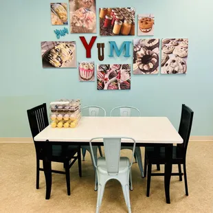 a table and chairs in a room