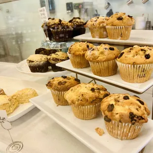a display of muffins and pastries