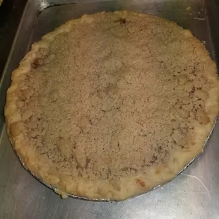 a freshly baked pie on a baking sheet